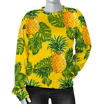 Yellow Tropical Pineapple Pattern Print Women's Crewneck Sweatshirt GearFrost