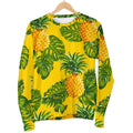 Yellow Tropical Pineapple Pattern Print Women's Crewneck Sweatshirt