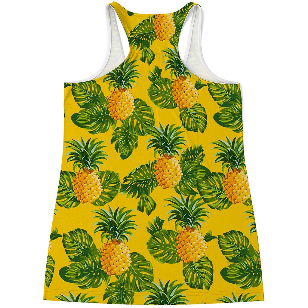 Yellow Tropical Pineapple Pattern Print Women's Racerback Tank Top