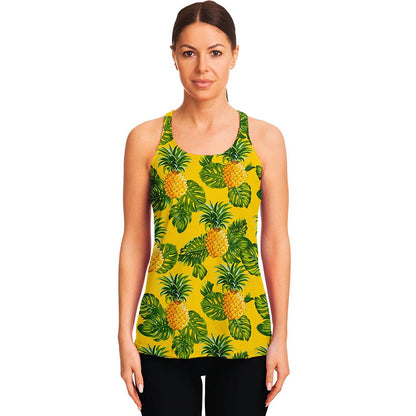 Yellow Tropical Pineapple Pattern Print Women's Racerback Tank Top