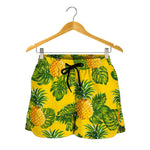 Yellow Tropical Pineapple Pattern Print Women's Shorts