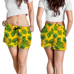 Yellow Tropical Pineapple Pattern Print Women's Shorts