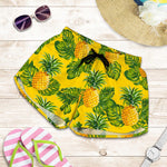 Yellow Tropical Pineapple Pattern Print Women's Shorts