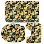 Yellow Tulip Floral Pattern Print 3 Piece Bath Mat Set