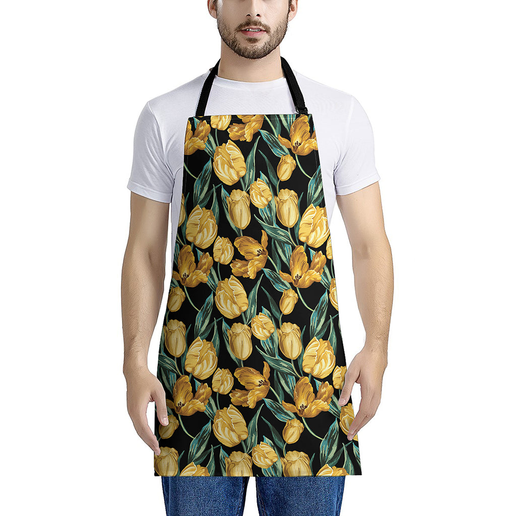 Yellow Tulip Floral Pattern Print Apron