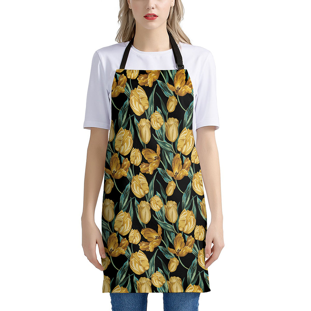 Yellow Tulip Floral Pattern Print Apron