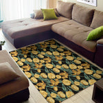 Yellow Tulip Floral Pattern Print Area Rug