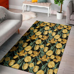 Yellow Tulip Floral Pattern Print Area Rug