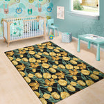 Yellow Tulip Floral Pattern Print Area Rug