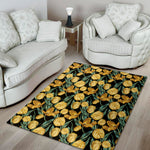 Yellow Tulip Floral Pattern Print Area Rug