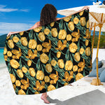 Yellow Tulip Floral Pattern Print Beach Sarong Wrap
