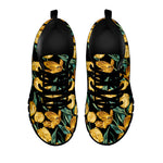 Yellow Tulip Floral Pattern Print Black Sneakers