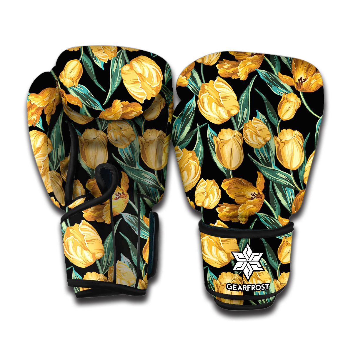 Yellow Tulip Floral Pattern Print Boxing Gloves