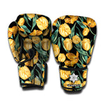 Yellow Tulip Floral Pattern Print Boxing Gloves