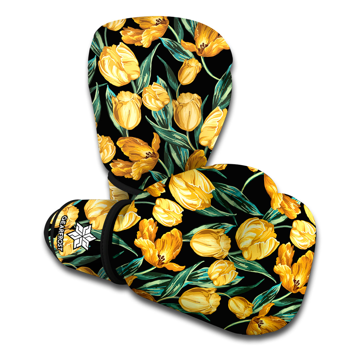 Yellow Tulip Floral Pattern Print Boxing Gloves