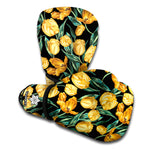 Yellow Tulip Floral Pattern Print Boxing Gloves