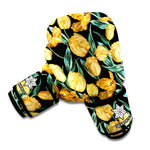 Yellow Tulip Floral Pattern Print Boxing Gloves