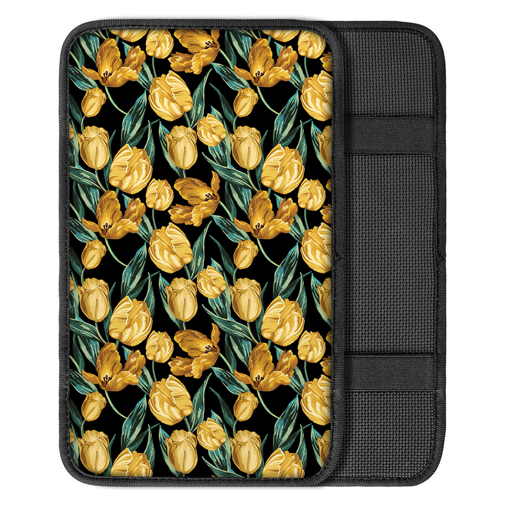 Yellow Tulip Floral Pattern Print Car Center Console Cover