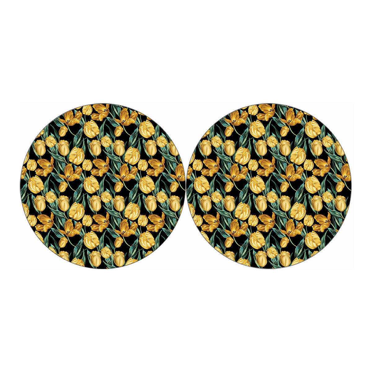 Yellow Tulip Floral Pattern Print Car Coasters