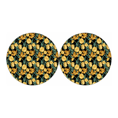 Yellow Tulip Floral Pattern Print Car Coasters