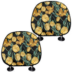 Yellow Tulip Floral Pattern Print Car Headrest Covers