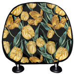 Yellow Tulip Floral Pattern Print Car Headrest Covers