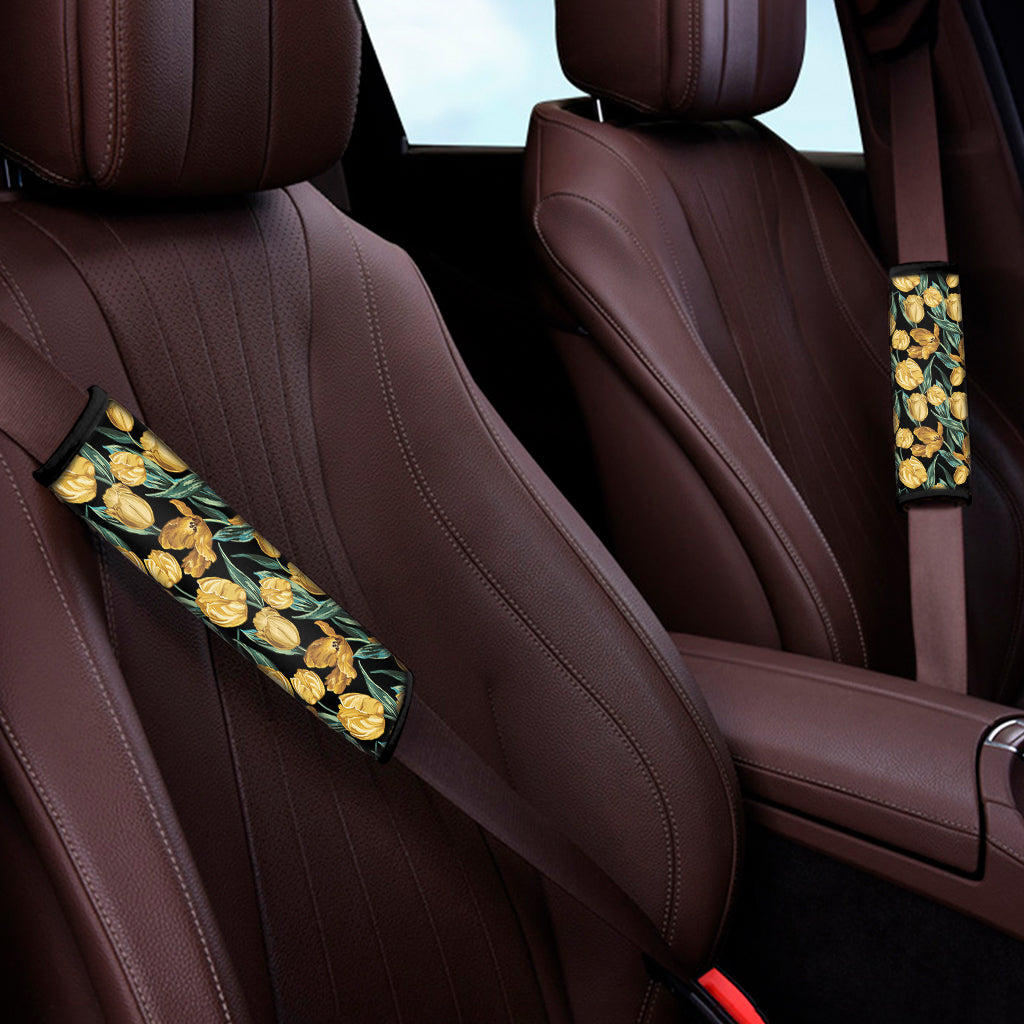 Yellow Tulip Floral Pattern Print Car Seat Belt Covers