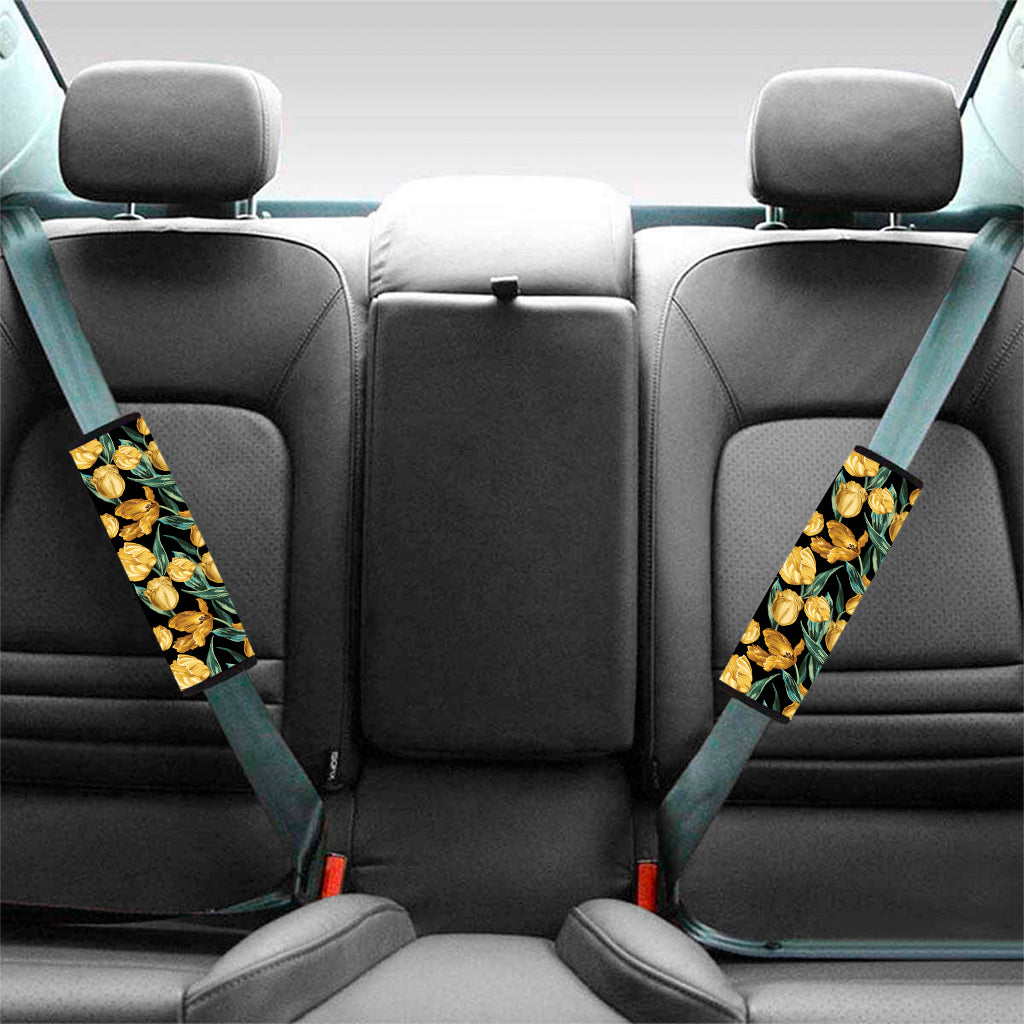 Yellow Tulip Floral Pattern Print Car Seat Belt Covers
