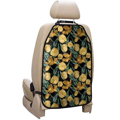Yellow Tulip Floral Pattern Print Car Seat Organizers