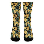 Yellow Tulip Floral Pattern Print Crew Socks