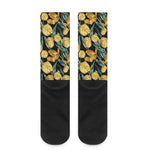Yellow Tulip Floral Pattern Print Crew Socks