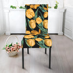 Yellow Tulip Floral Pattern Print Dining Chair Slipcover