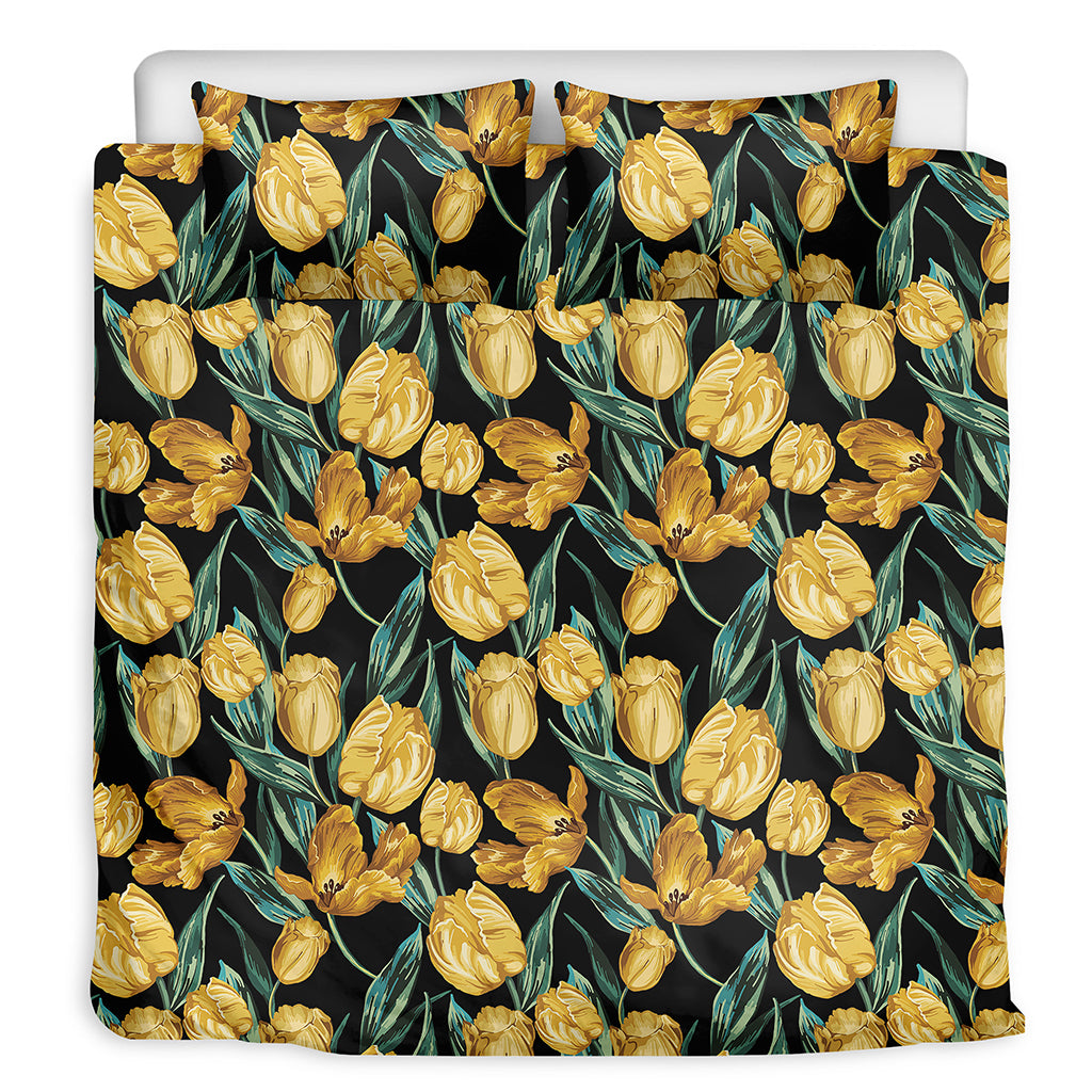 Yellow Tulip Floral Pattern Print Duvet Cover Bedding Set