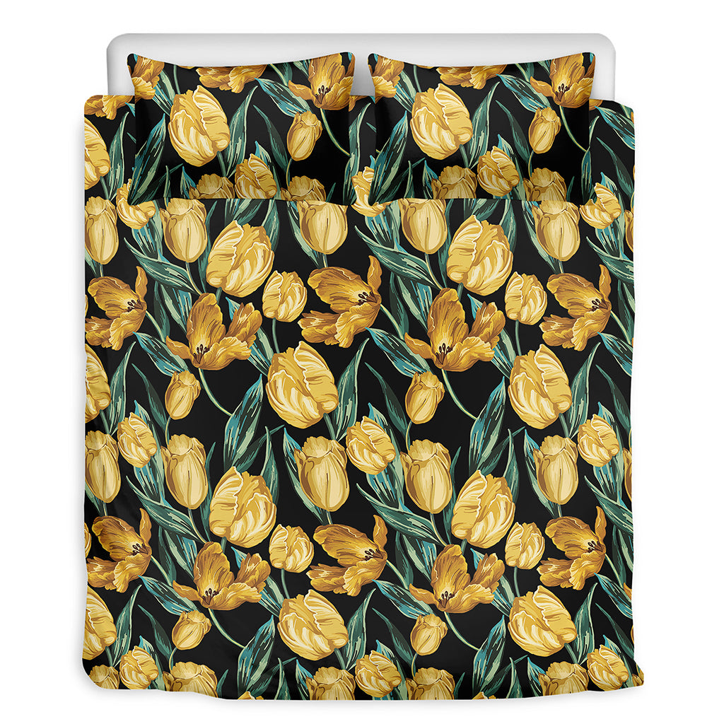 Yellow Tulip Floral Pattern Print Duvet Cover Bedding Set
