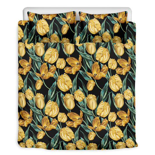 Yellow Tulip Floral Pattern Print Duvet Cover Bedding Set