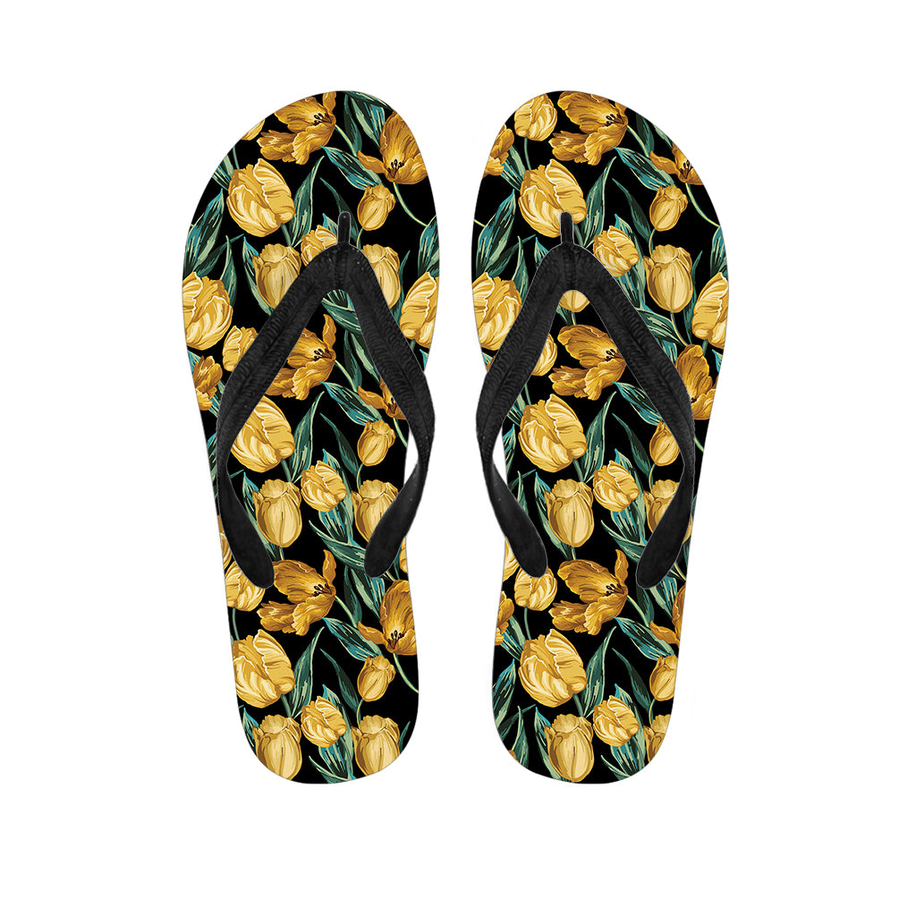 Yellow Tulip Floral Pattern Print Flip Flops