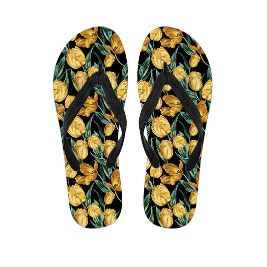 Yellow Tulip Floral Pattern Print Flip Flops