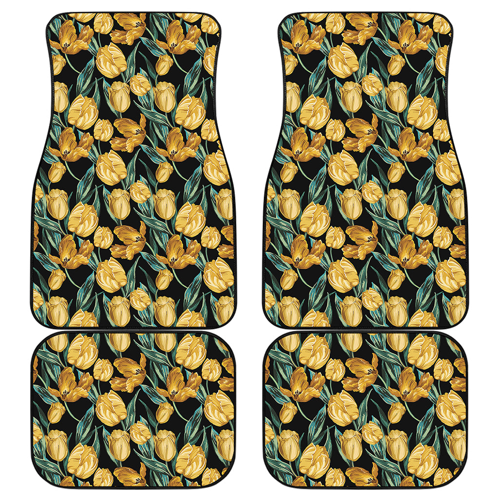 Yellow Tulip Floral Pattern Print Front and Back Car Floor Mats