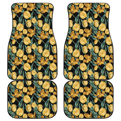 Yellow Tulip Floral Pattern Print Front and Back Car Floor Mats