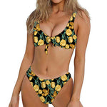 Yellow Tulip Floral Pattern Print Front Bow Tie Bikini