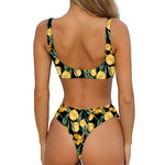 Yellow Tulip Floral Pattern Print Front Bow Tie Bikini