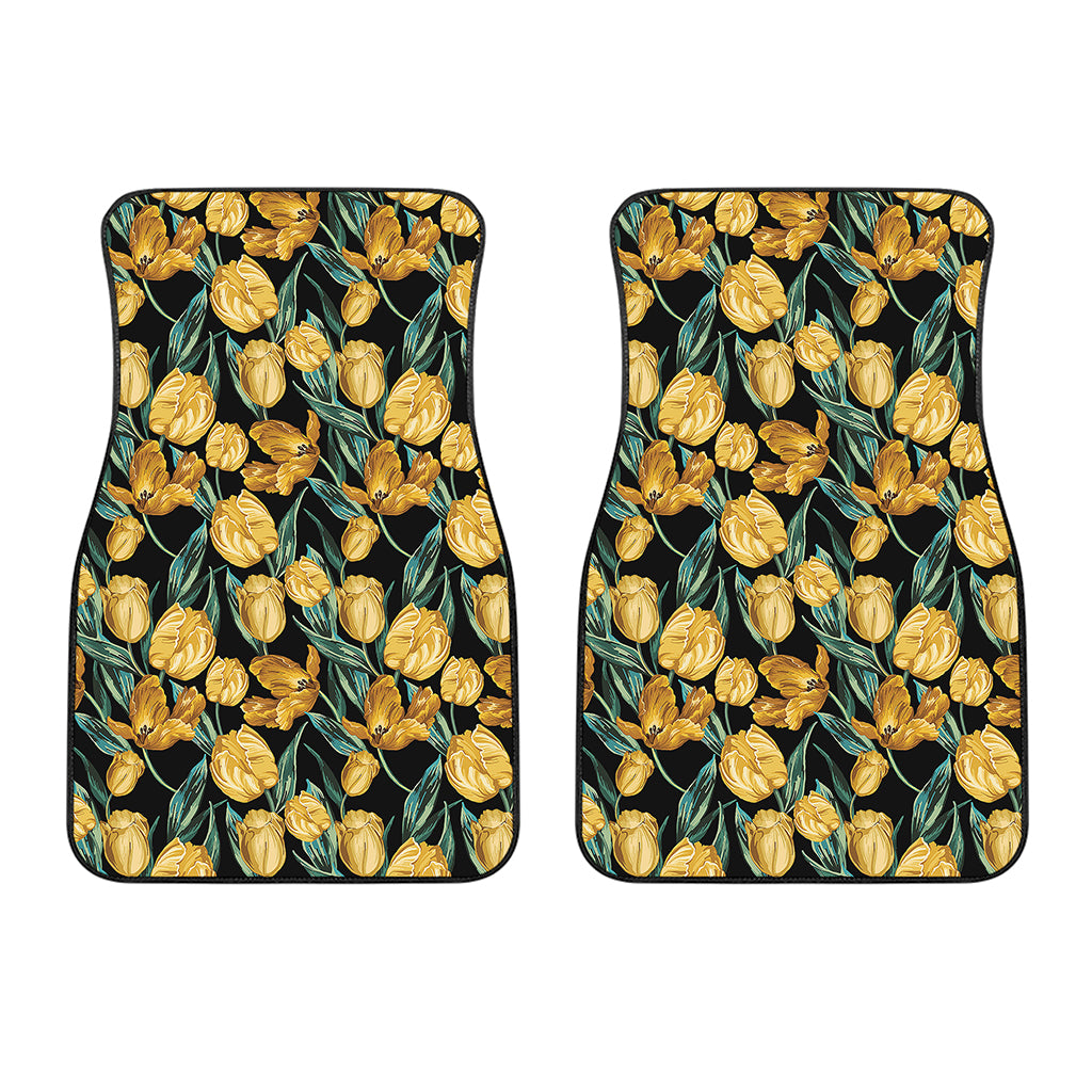 Yellow Tulip Floral Pattern Print Front Car Floor Mats