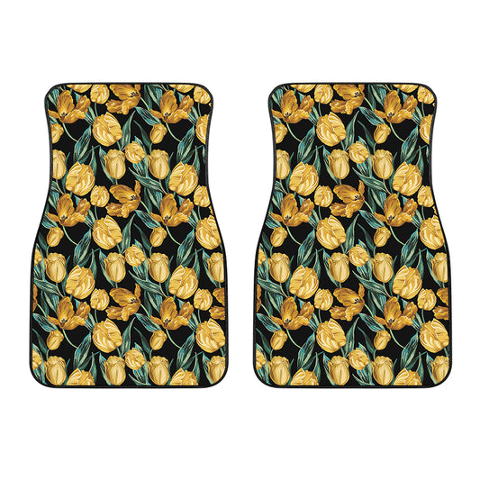 Yellow Tulip Floral Pattern Print Front Car Floor Mats