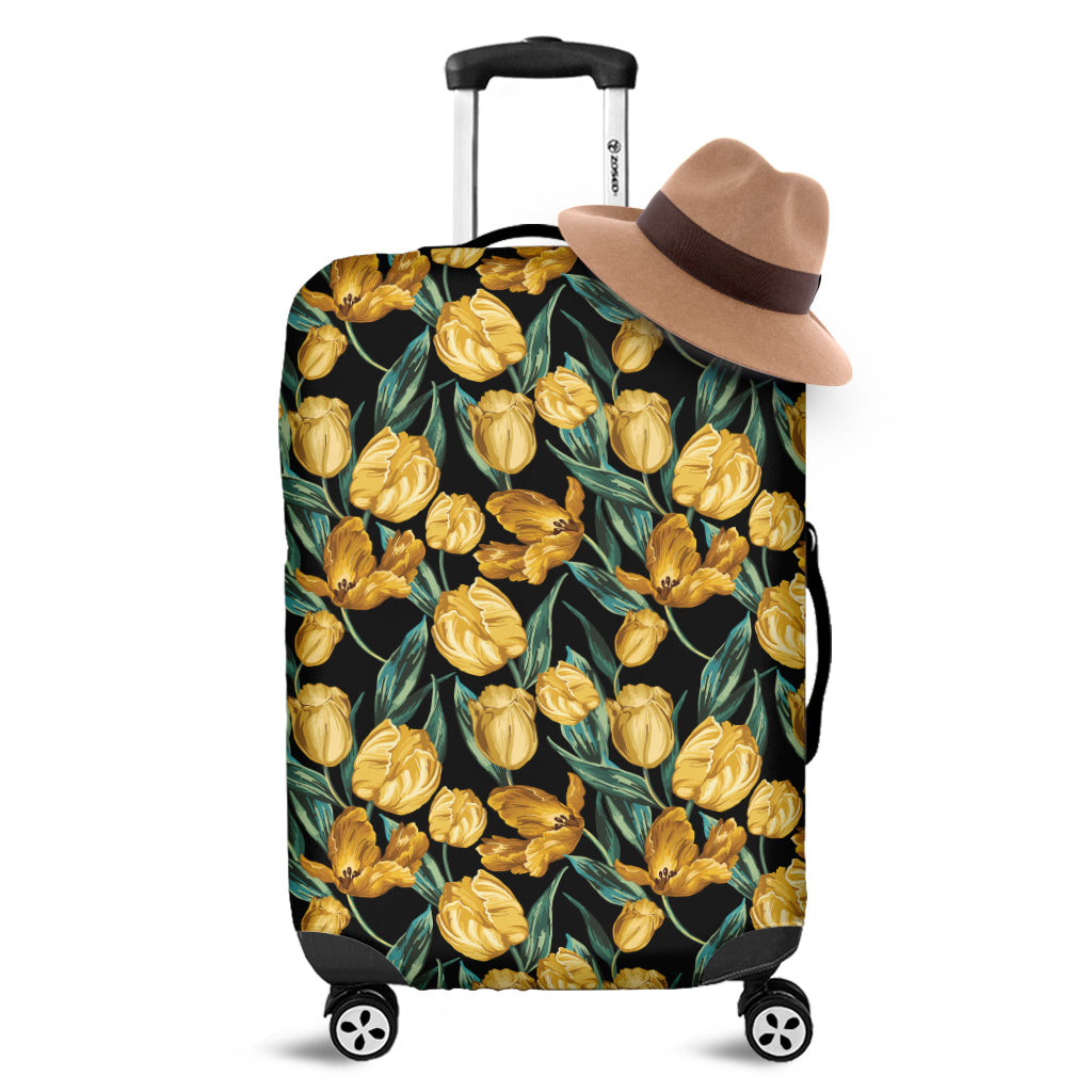Yellow Tulip Floral Pattern Print Luggage Cover