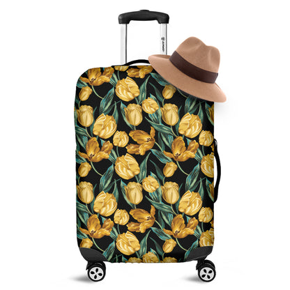 Yellow Tulip Floral Pattern Print Luggage Cover