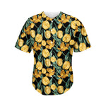 Yellow Tulip Floral Pattern Print Men's Baseball Jersey