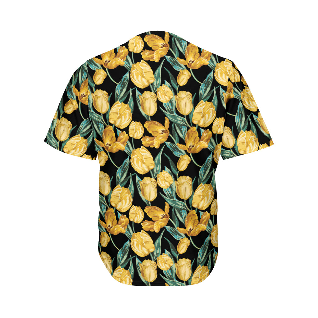 Yellow Tulip Floral Pattern Print Men's Baseball Jersey