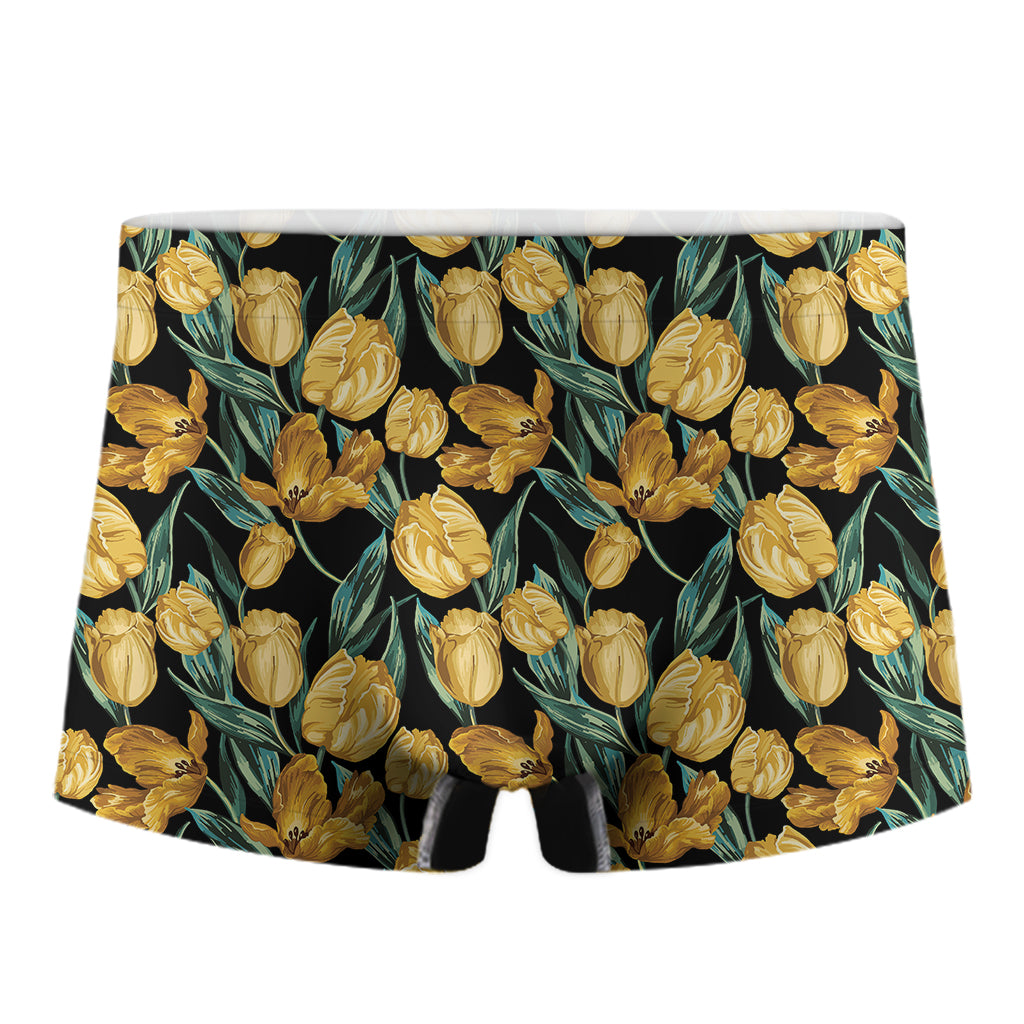 Yellow Tulip Floral Pattern Print Men's Boxer Briefs