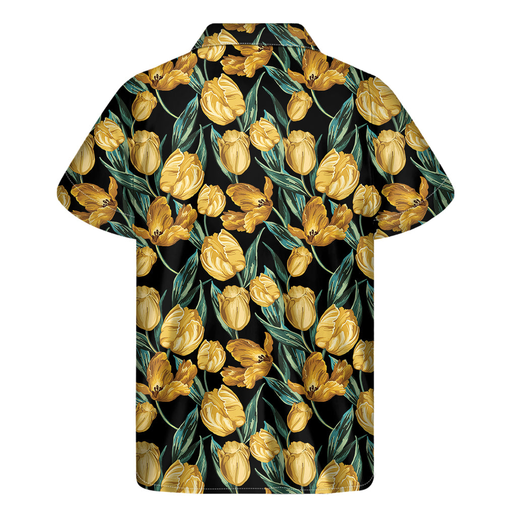 Yellow Tulip Floral Pattern Print Men's Short Sleeve Shirt