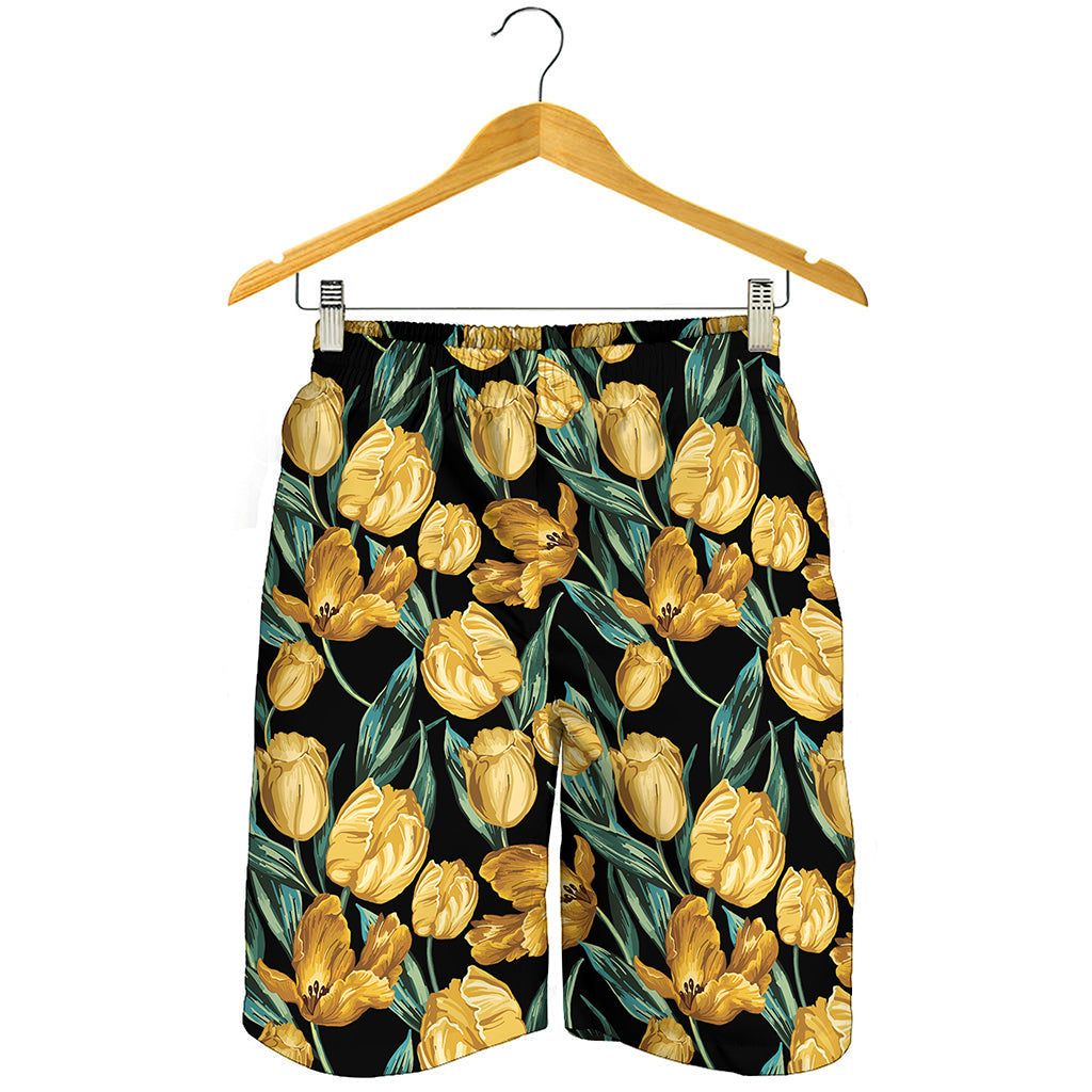 Yellow Tulip Floral Pattern Print Men's Shorts